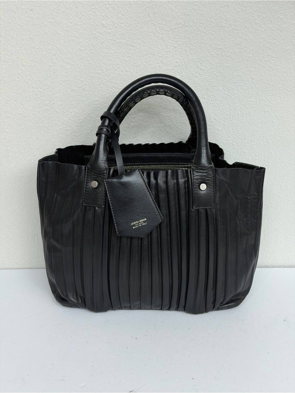 Giorgio Armani Black Leather Handbag Vintage Made in Italy Soft Leather Shoulder